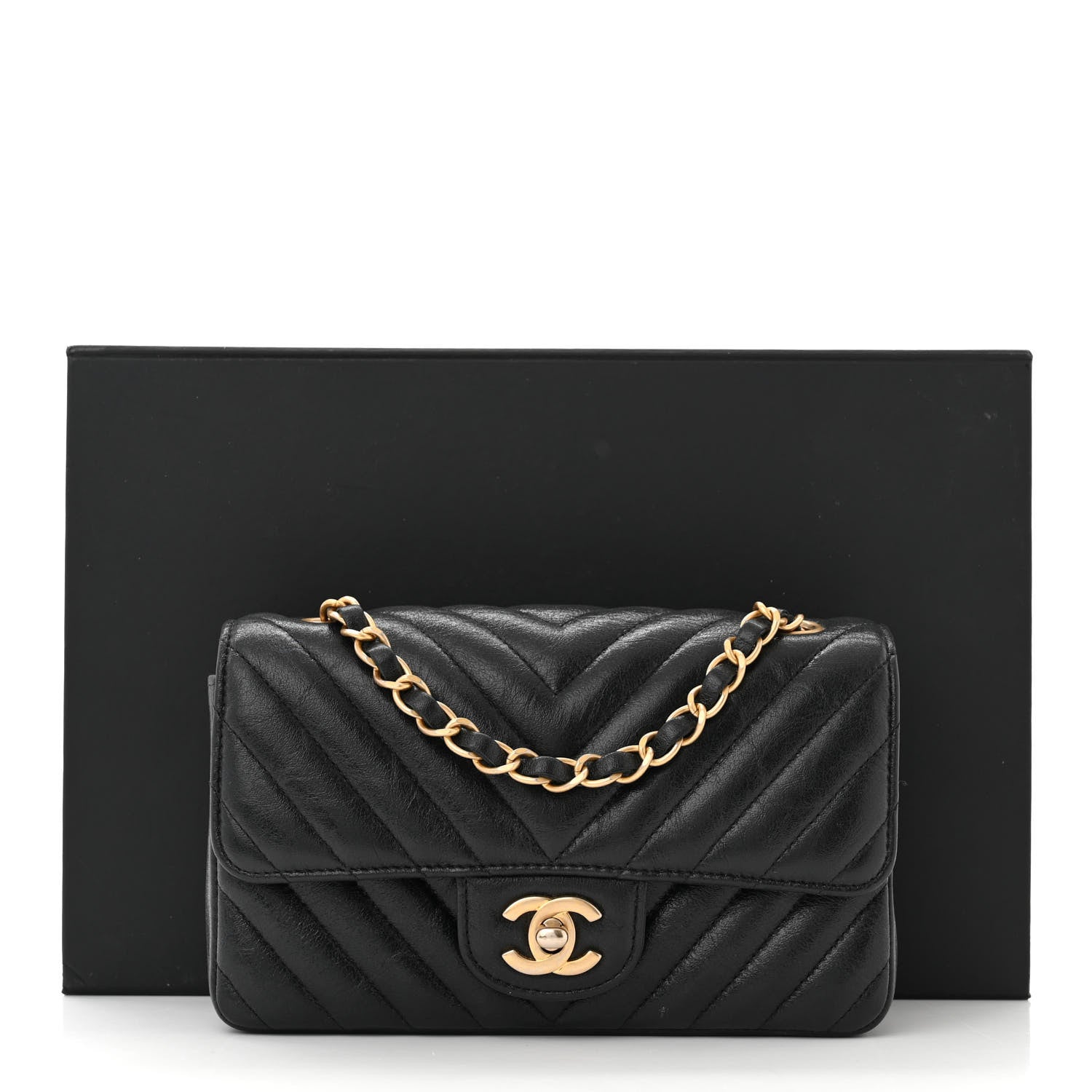 Chanel Iridescent Calfskin Chevron Quilted Mini Rectangular Flap Black 12 of 13