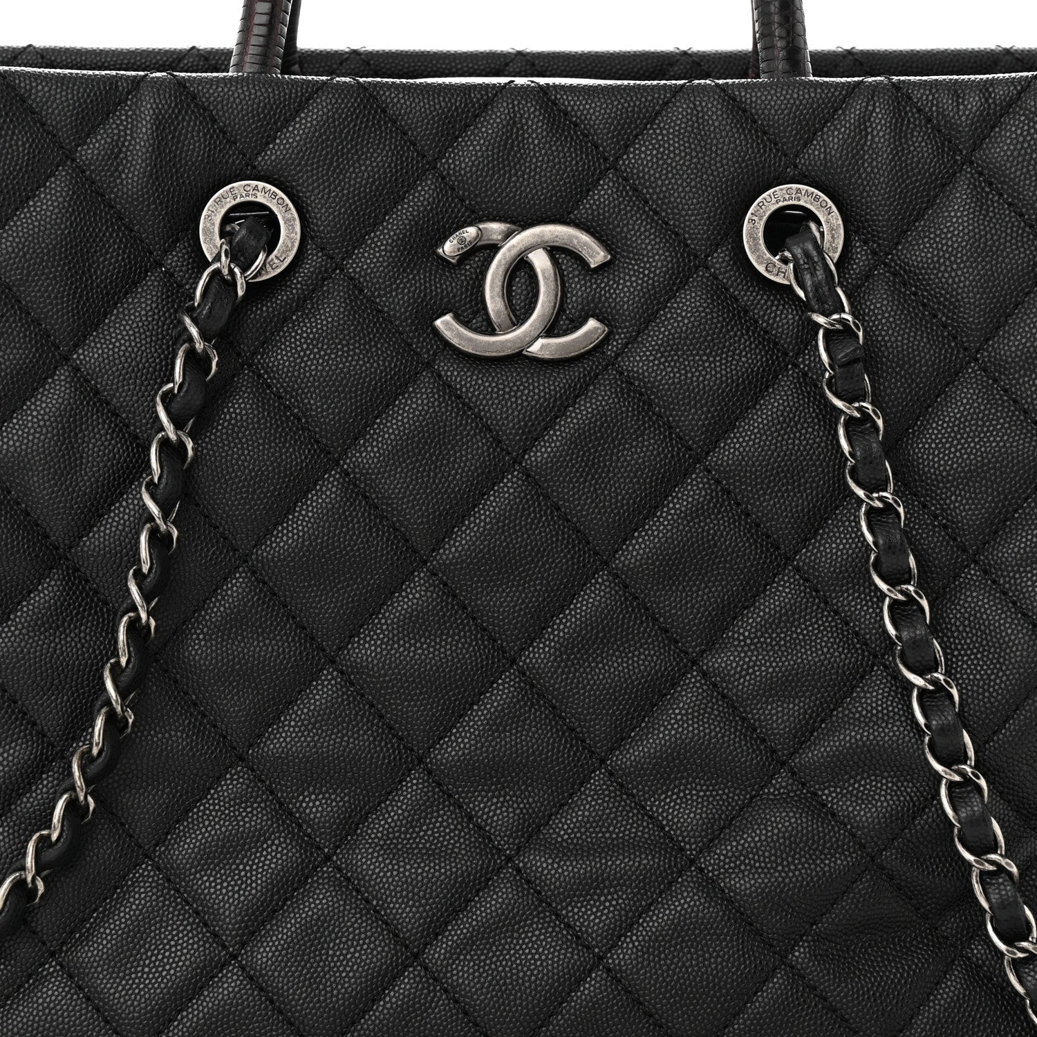 Chanel Caviar Lizard Quilted Large Coco Handle Shopping Tote Black 9 of 15