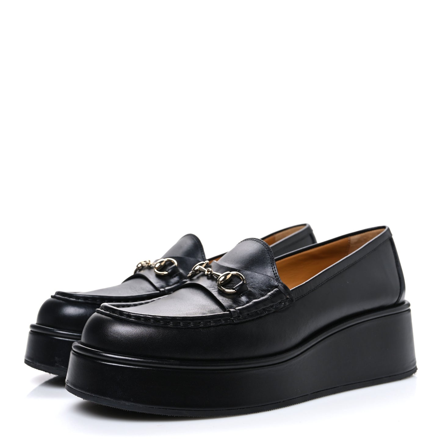 Kama Calfskin Horsebit Womens Wedge Platform Loafers 40.5 Black