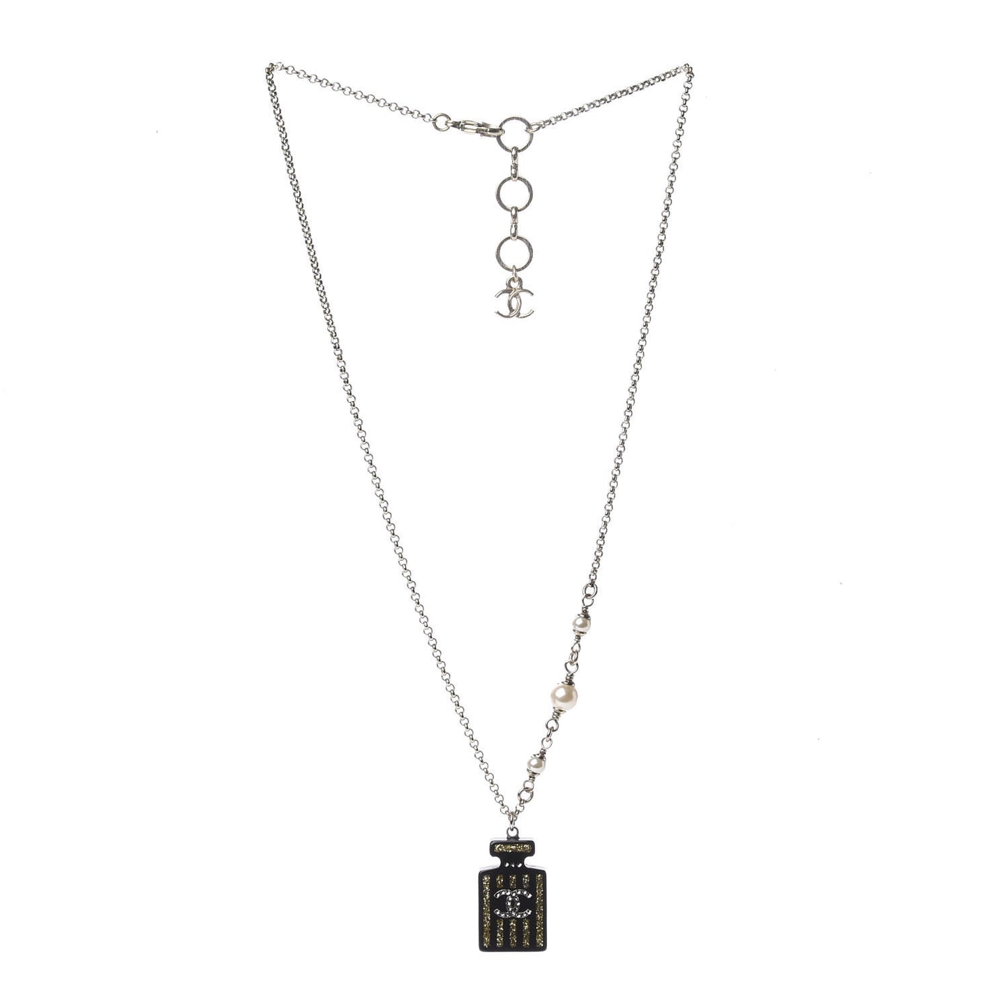 Resin Strass Perfume Bottle CC Necklace Black Gold