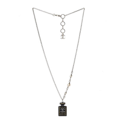 Chanel Resin Strass Perfume Bottle CC Necklace Black Gold 2 of 6