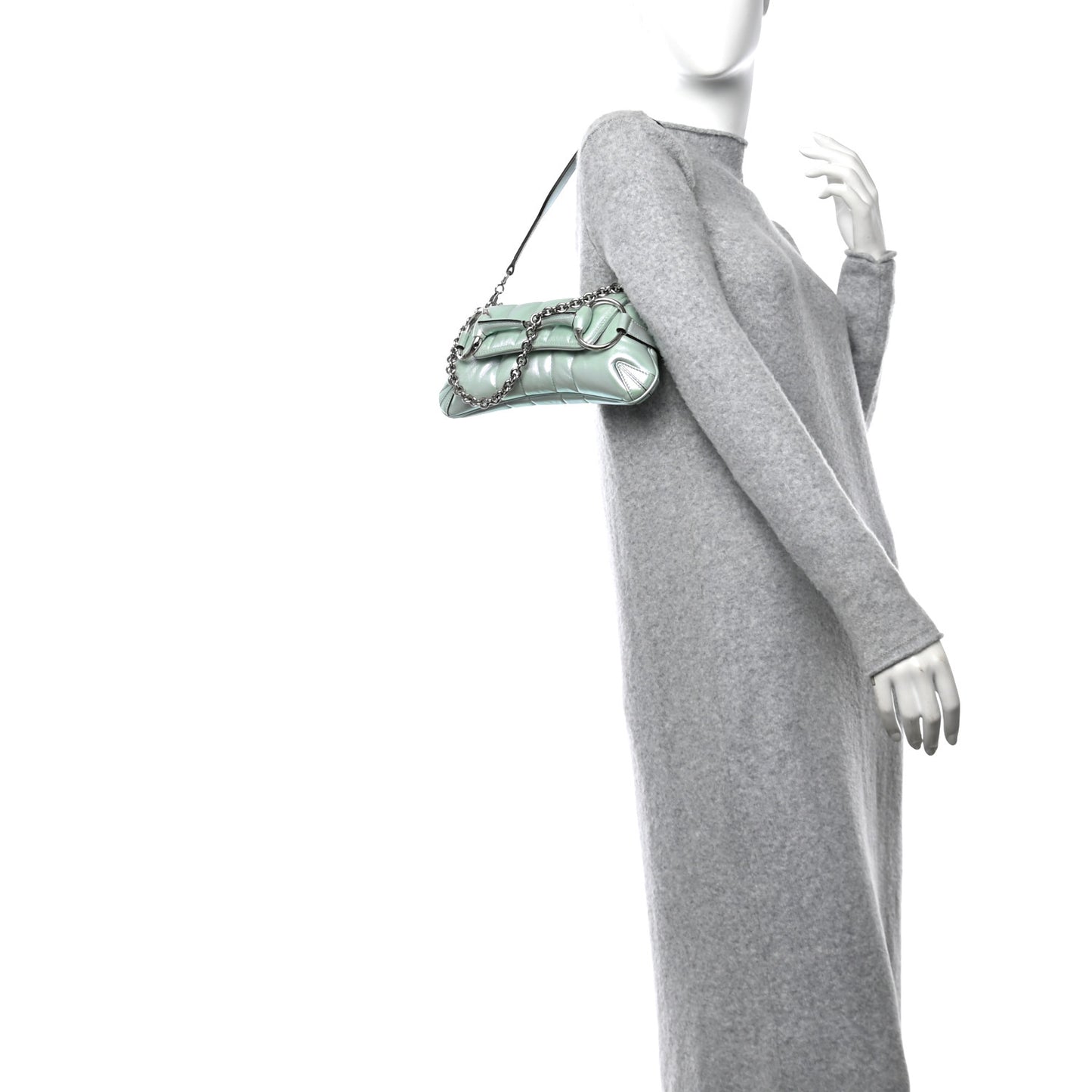 Iridescent Nappa Vertical Matelasse Small Maxi Horsebit Chain Shoulder Bag Iridescent Salvy Green