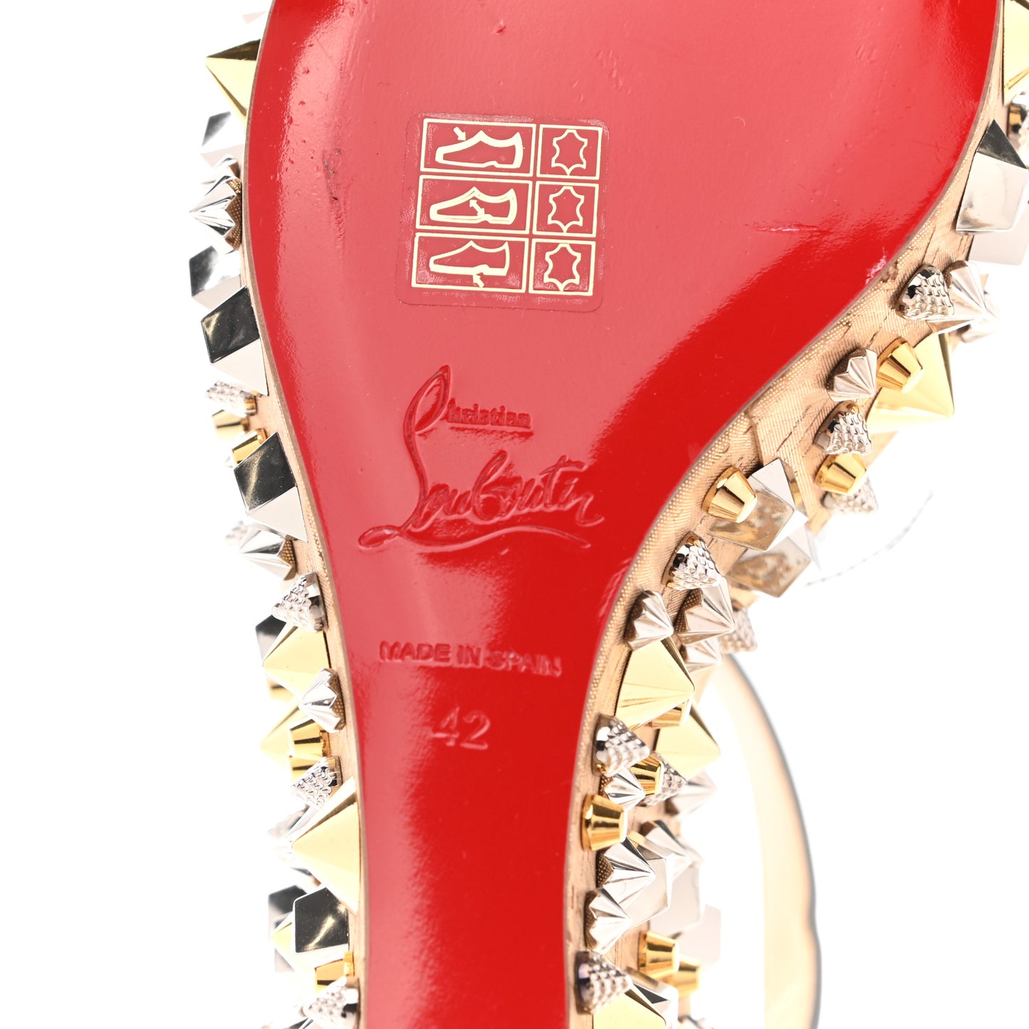 Calfskin Lame Cork Almericca 120 Studded Wedge Sandals 42 Silver