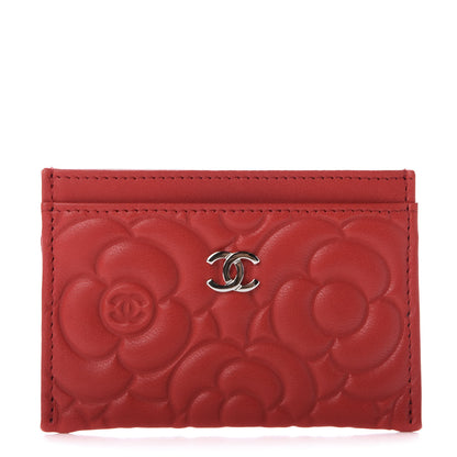 Chanel Goatskin Camellia Embossed Card Holder Red 1 of 11