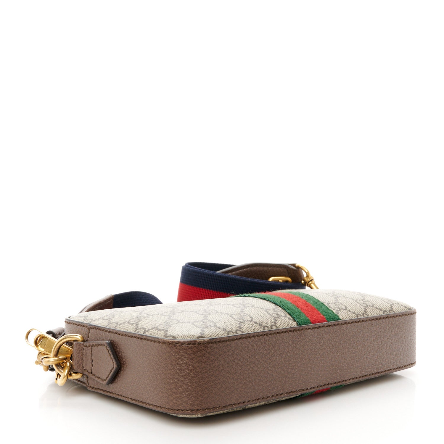 Gucci GG Supreme Monogram Textured Dollar Calfskin Web Ophidia Wristlet Shoulder Bag Beige Ebony New Acero 4 of 14