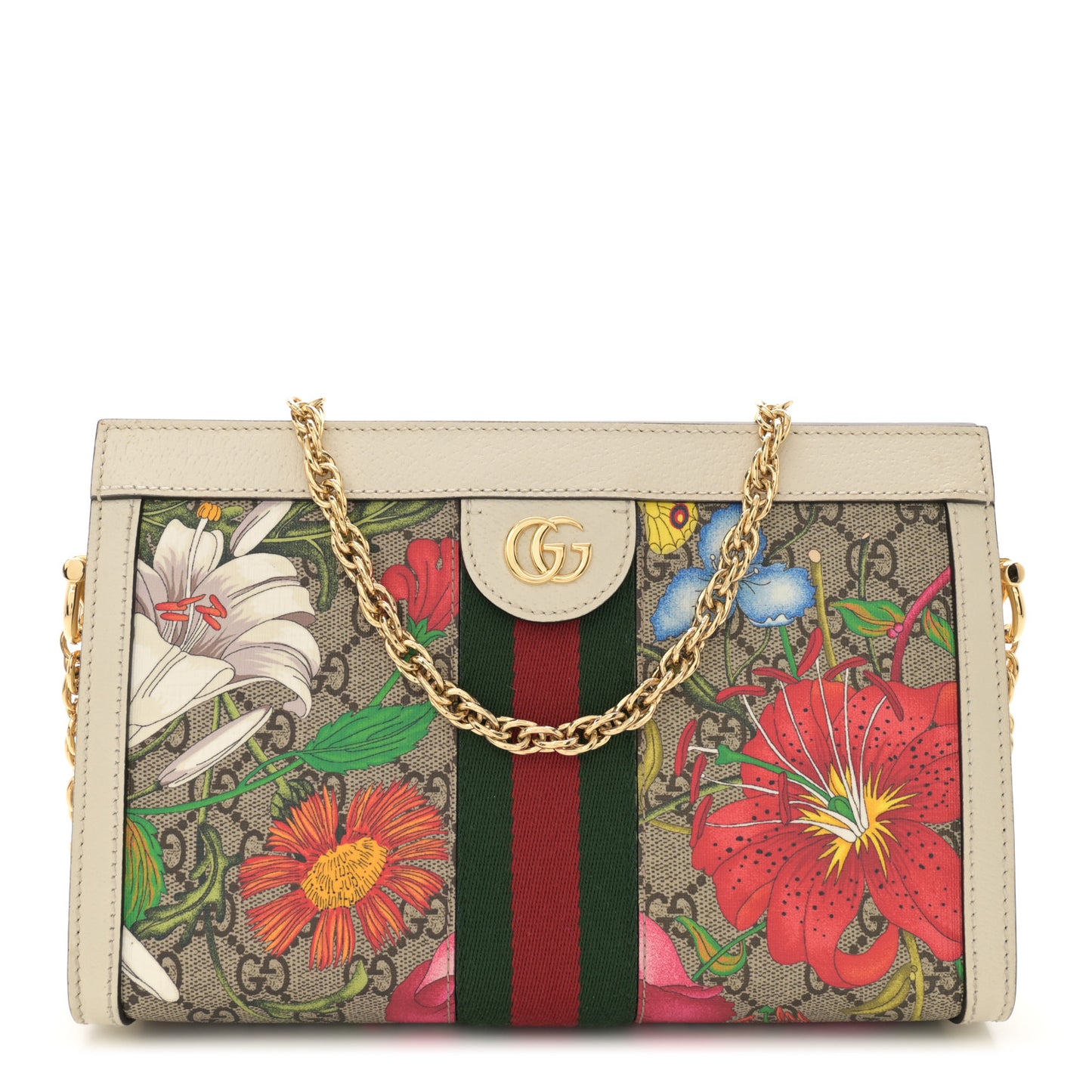 GG Supreme Monogram Flora Web Small Ophidia Chain Shoulder Bag White