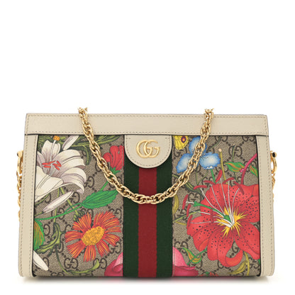 Gucci GG Supreme Monogram Flora Web Small Ophidia Chain Shoulder Bag White 1 of 12