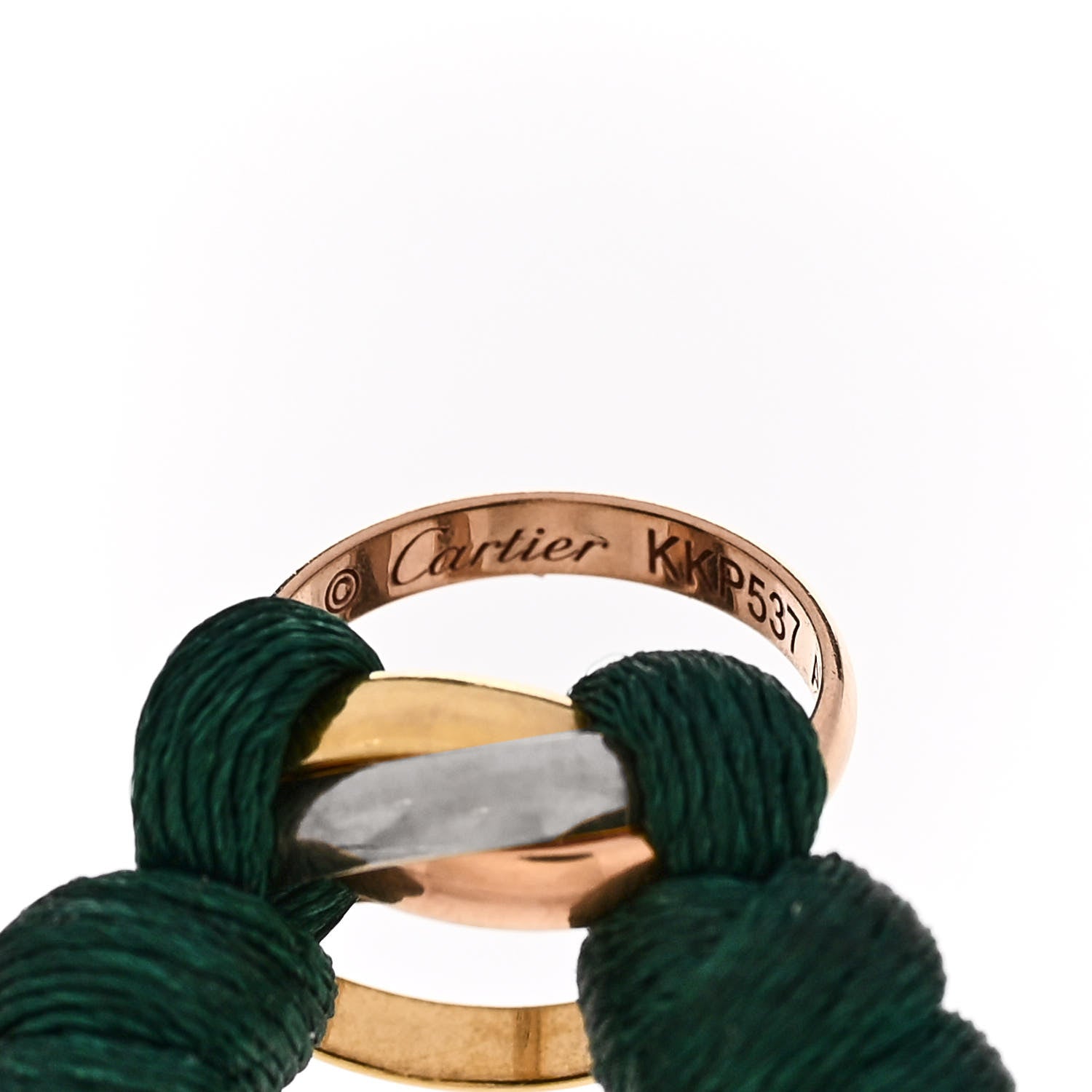 Cartier 18K Pink Yellow White Gold Trinity Adjustable Cord Bracelet Green 3 of 4