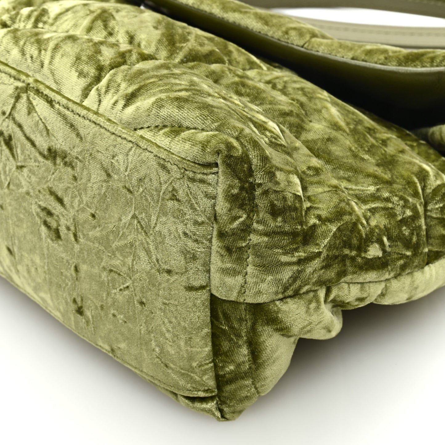Crushed Velvet Quilted Small Loulou Puffer Monogram Chain Satchel Green