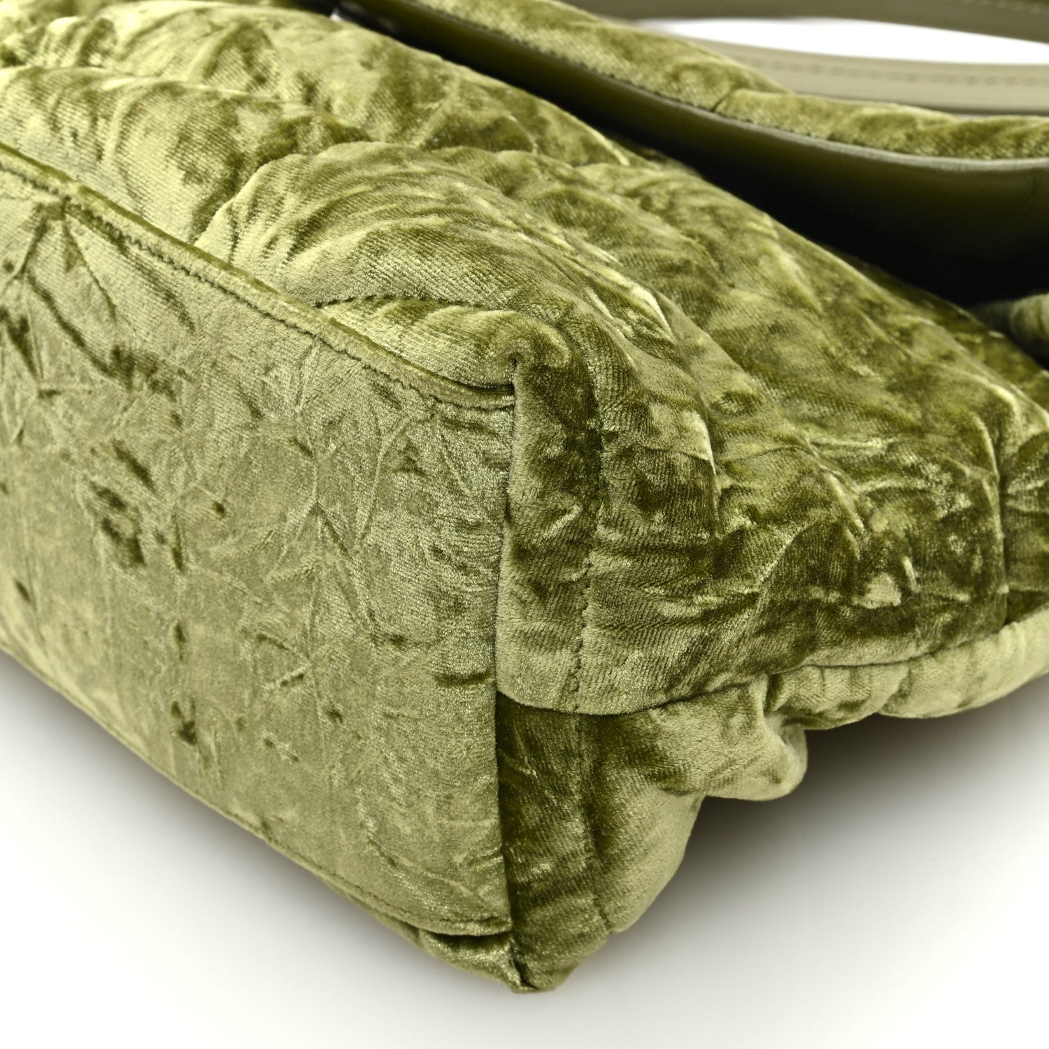 Saint Laurent Crushed Velvet Quilted Small Loulou Puffer Monogram Chain Satchel Green 8 of 8