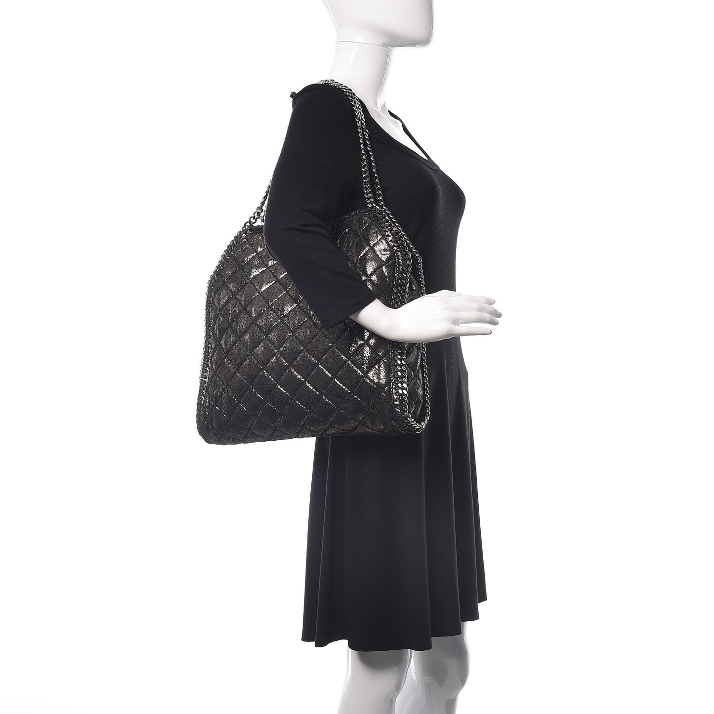 Metallic Quilted Small Falabella Tote Black