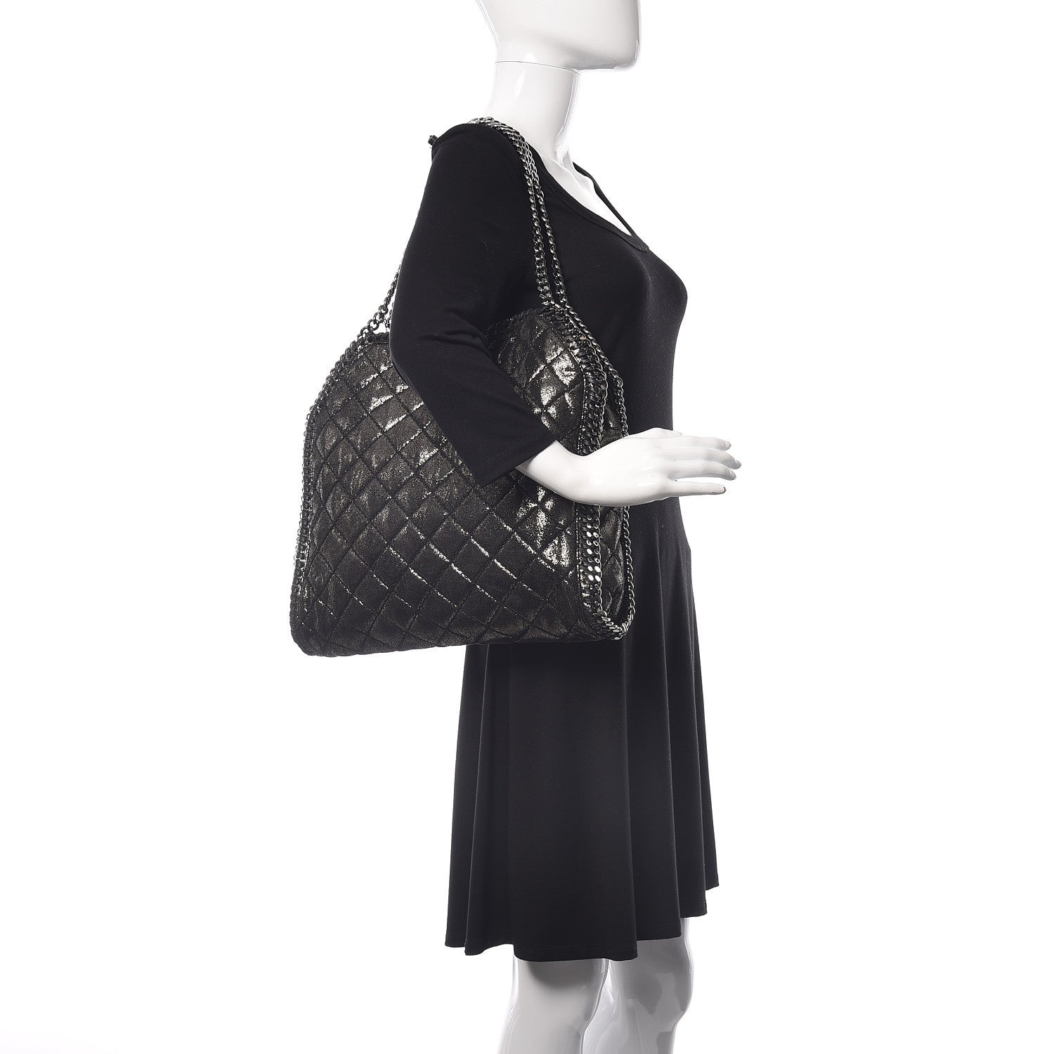 Stella McCartney Metallic Quilted Small Falabella Tote Black 2 of 9