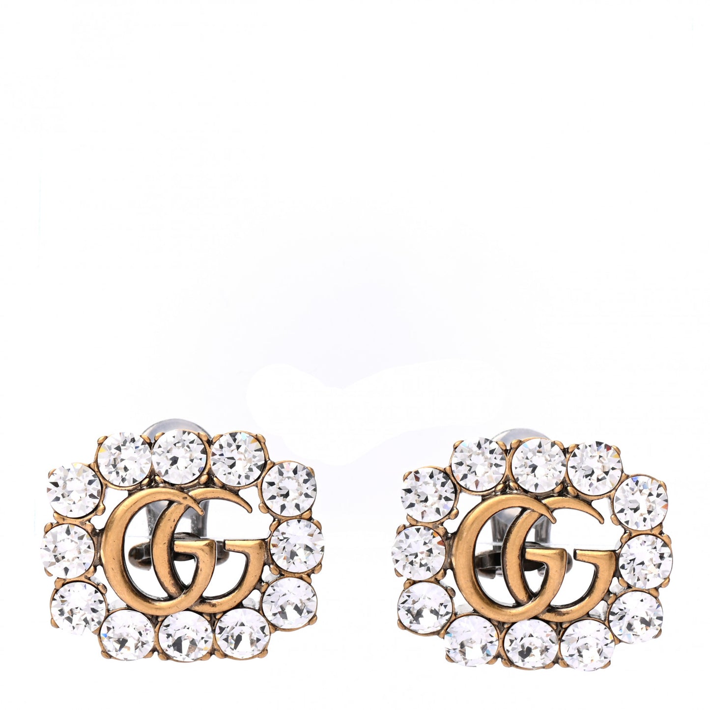 Metal Crystal Double G Clip On Earrings Aged Gold