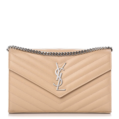 Saint Laurent Grain De Poudre Matelasse Chevron Monogram Chain Wallet Nude Powder 1 of 8