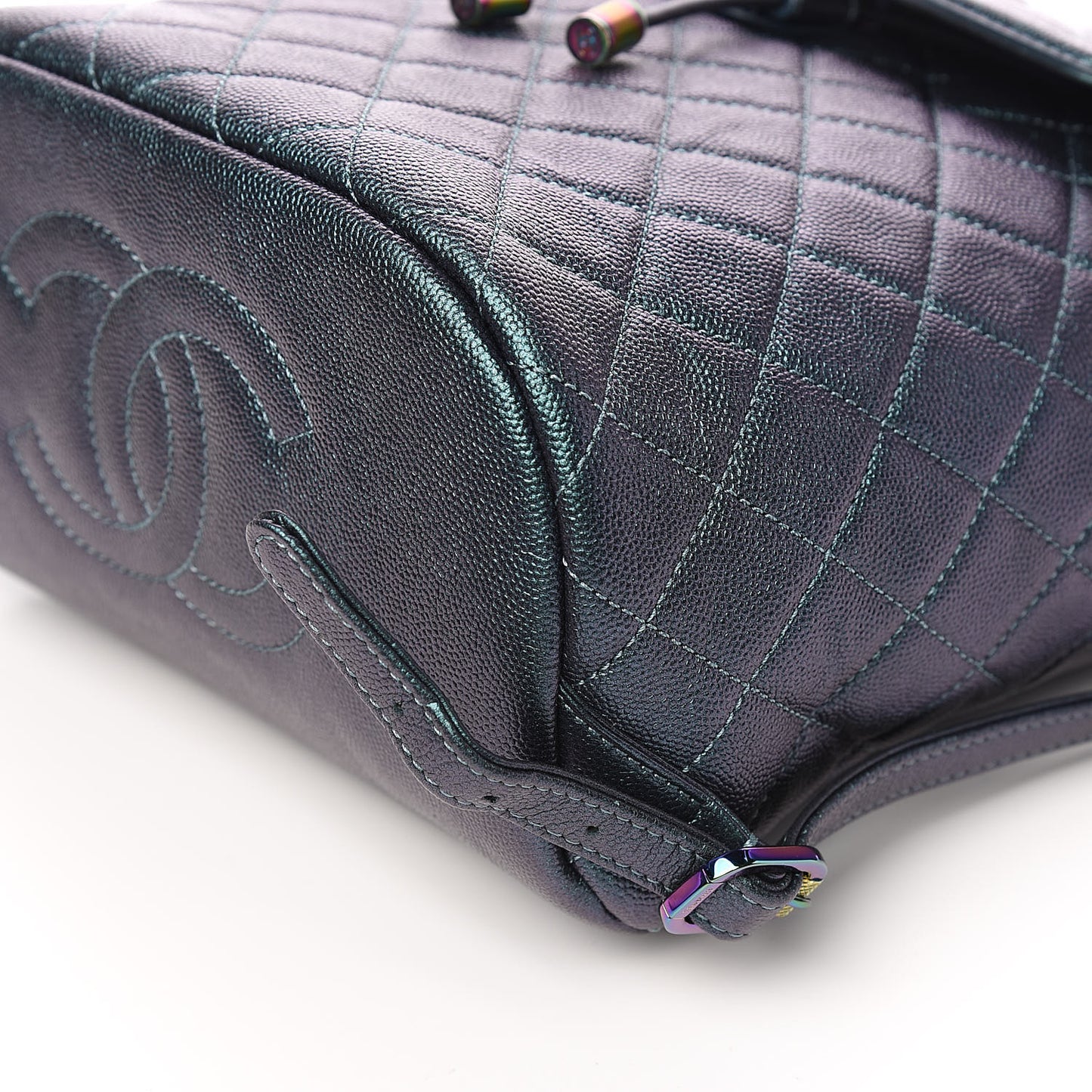 Iridescent Caviar Quilted Filigree Backpack Dark Turquoise