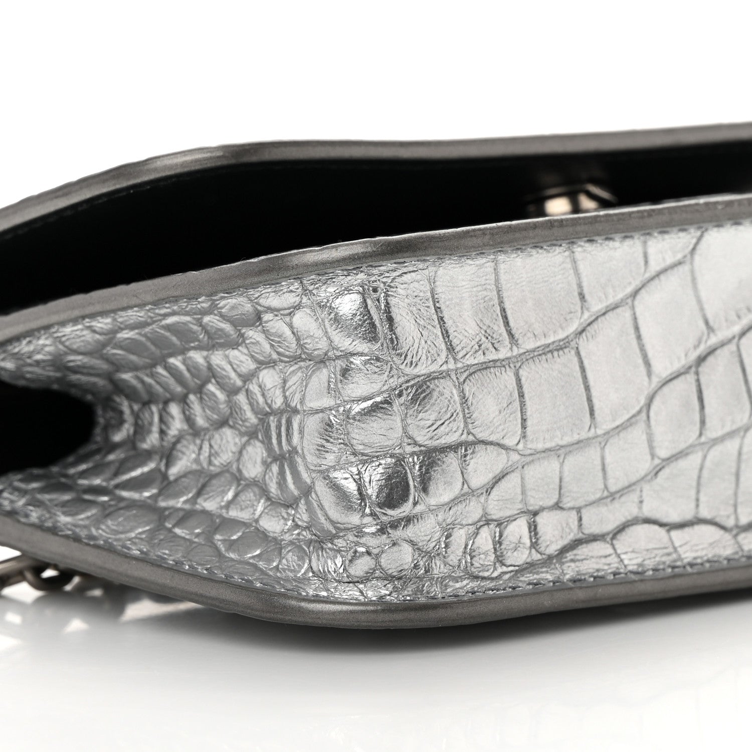 Balenciaga Metallic Extra Supple Calfskin Crocodile Embossed Gossip Wallet On Chain Silver 9 of 16