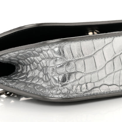 Balenciaga Metallic Extra Supple Calfskin Crocodile Embossed Gossip Wallet On Chain Silver 9 of 16