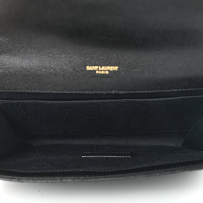 Saint Laurent Grain De Poudre Matelasse Chevron Monogram Envelope Clutch Black 6 of 10