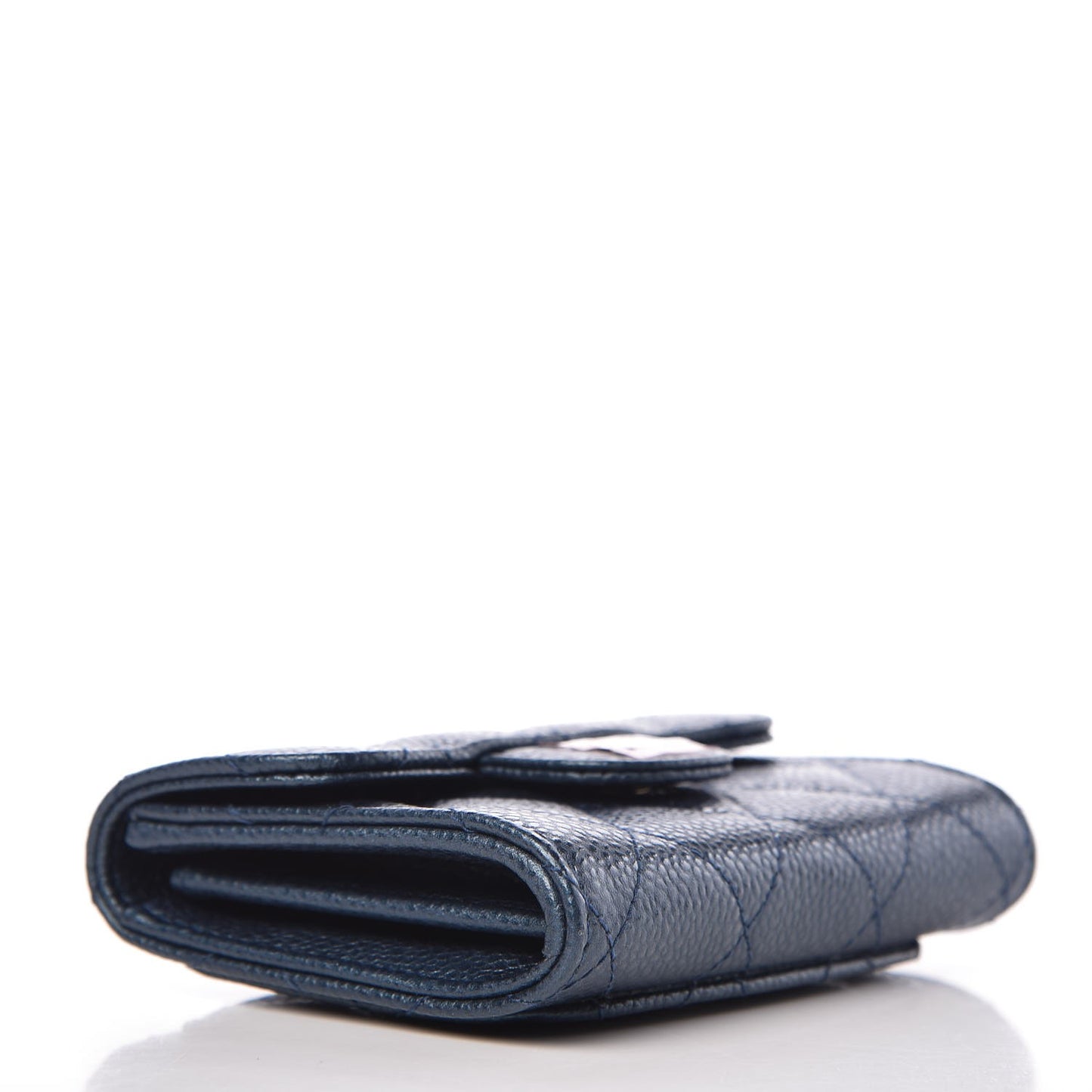 Metallic Caviar Quilted Flap Card Holder Wallet Dark Blue