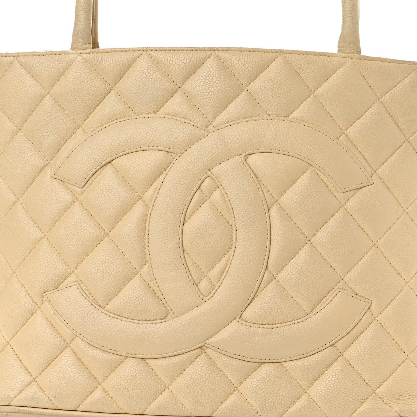 Caviar Quilted Medallion Tote Light Beige