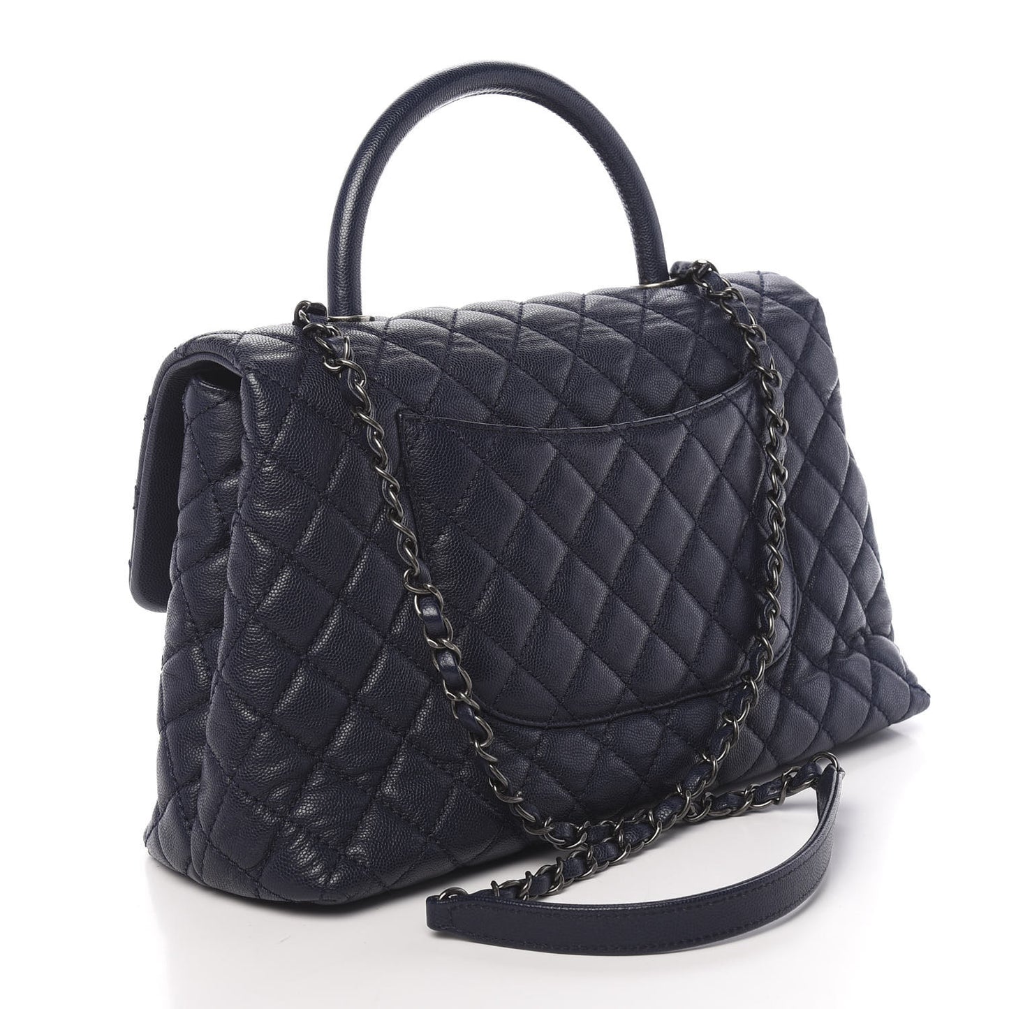 Caviar Quilted Medium Coco Handle Flap Navy Blue