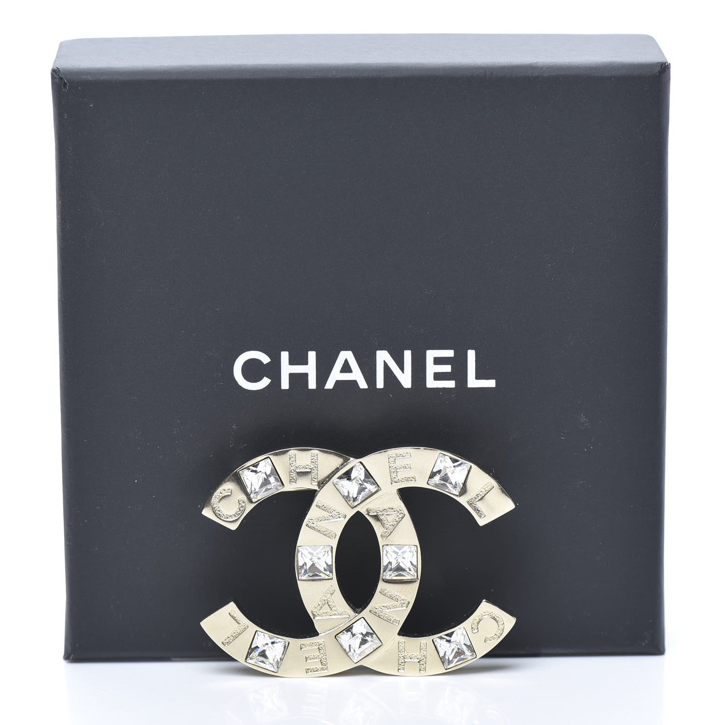 Baguette Crystal Logo CC Brooch Gold