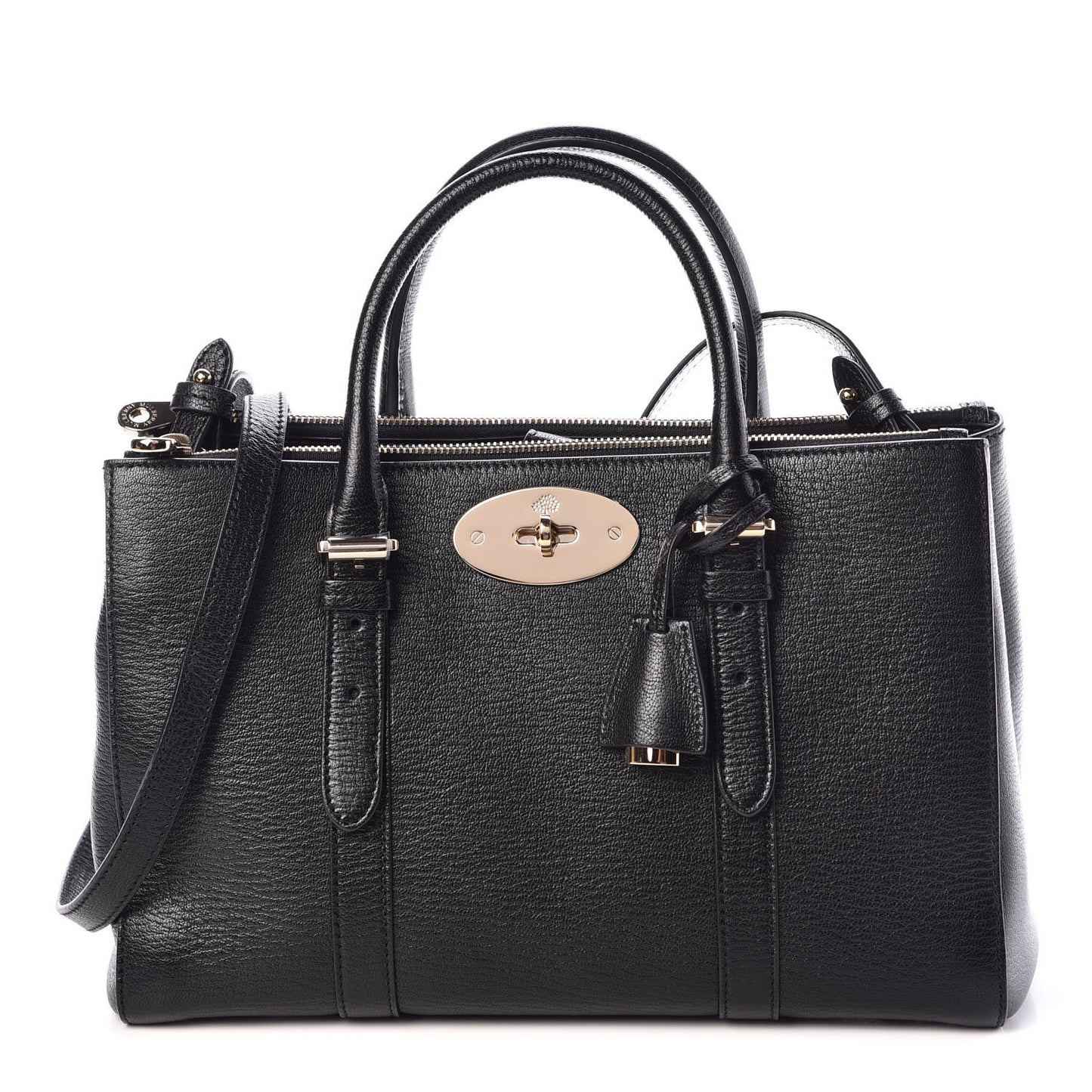 Shiny Goatskin Small Bayswater Double Zip Tote Black