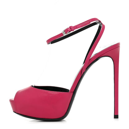 Saint Laurent Calfskin Tribute Lips Platform Sandals 39 Fuchsia 1 of 13