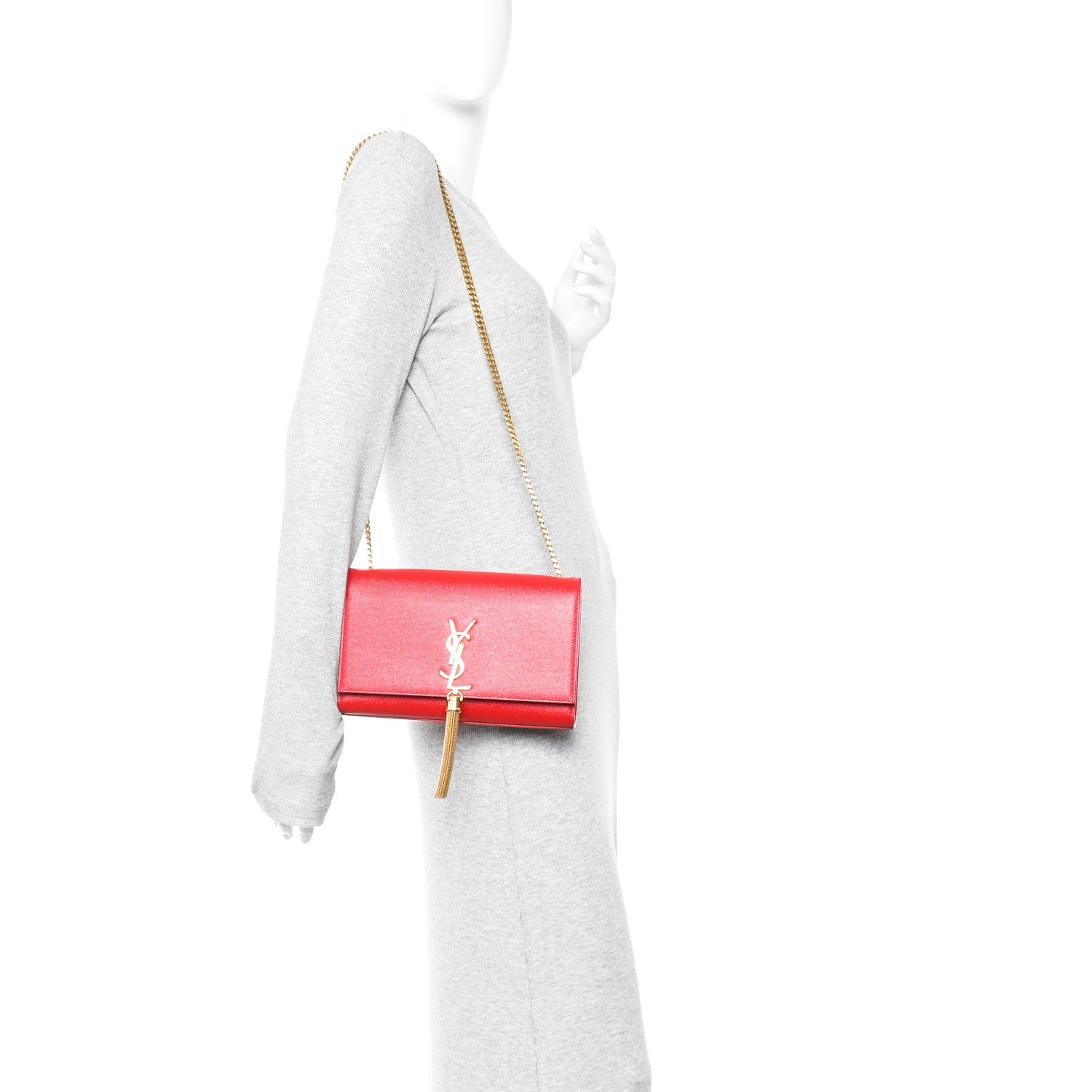 Saint Laurent Grain De Poudre Medium Classic Monogram Kate Tassel Satchel Rouge Eros 2 of 13