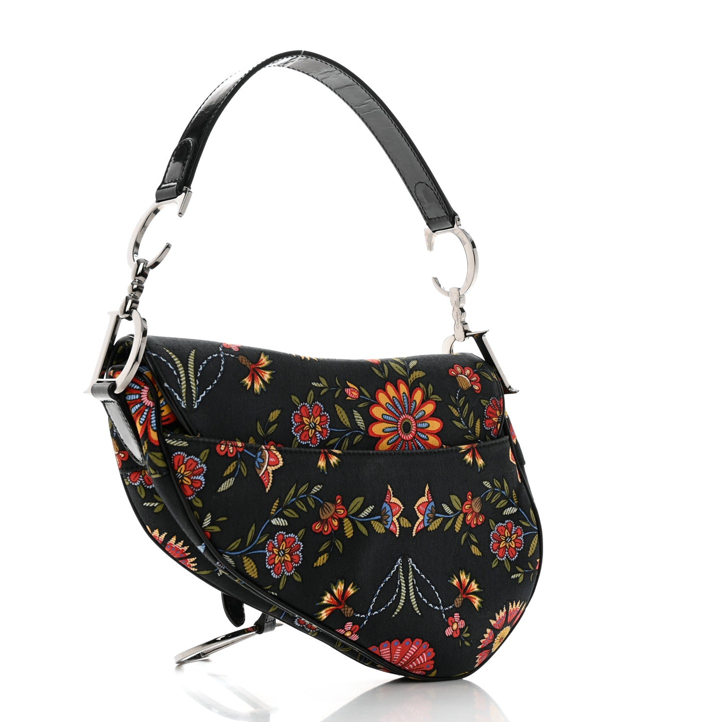 Canvas Floral Saddle Bag Black