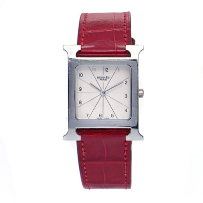 Hermes Stainless Steel Alligator 26mm Heure H Hour Quartz Watch Rouge Casaque 1 of 5