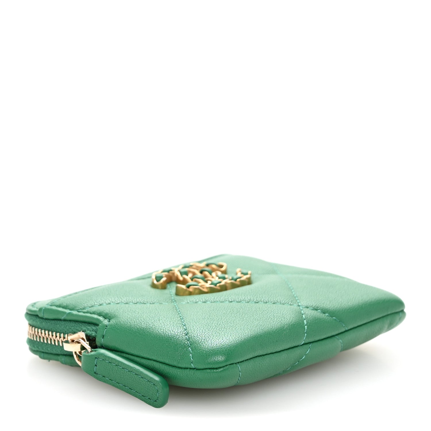 Chanel Lambskin Quilted Chanel 19 Zip Card Holder Wallet Green 4 of 10