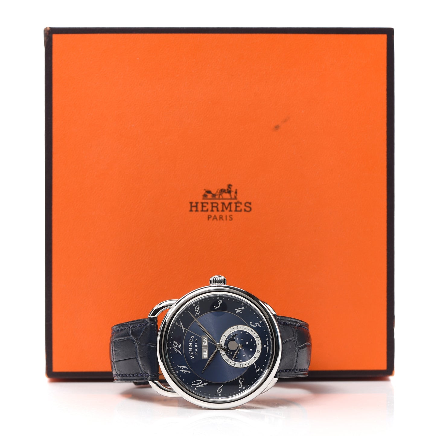 Stainless Steel Alligator 43mm Arceau Grande Lune Automatic Watch Bleu Abysse
