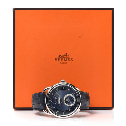 Hermes Stainless Steel Alligator 43mm Arceau Grande Lune Automatic Watch Bleu Abysse 6 of 6
