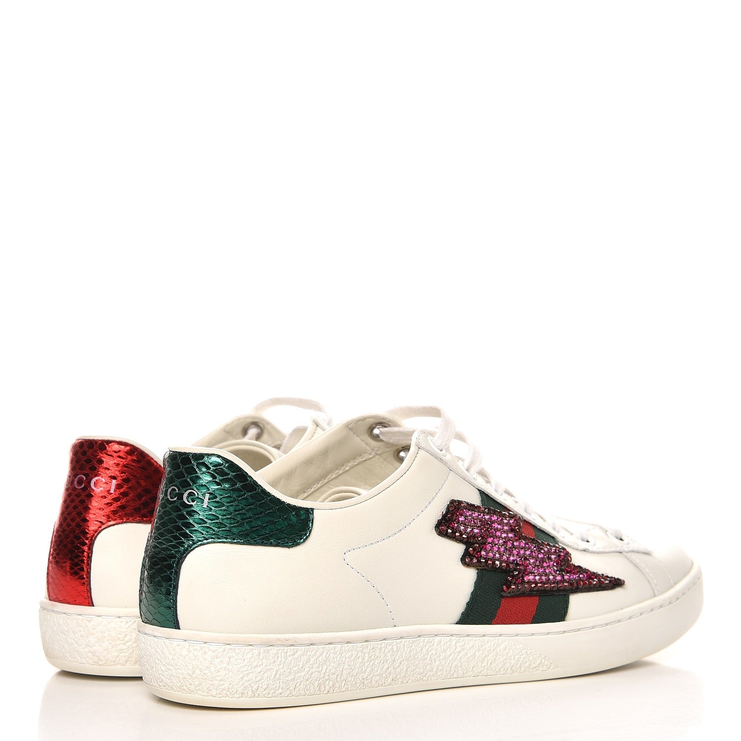 Gucci Calfskin Web Studded Lightning Ace Sneakers 36 White 4 of 12