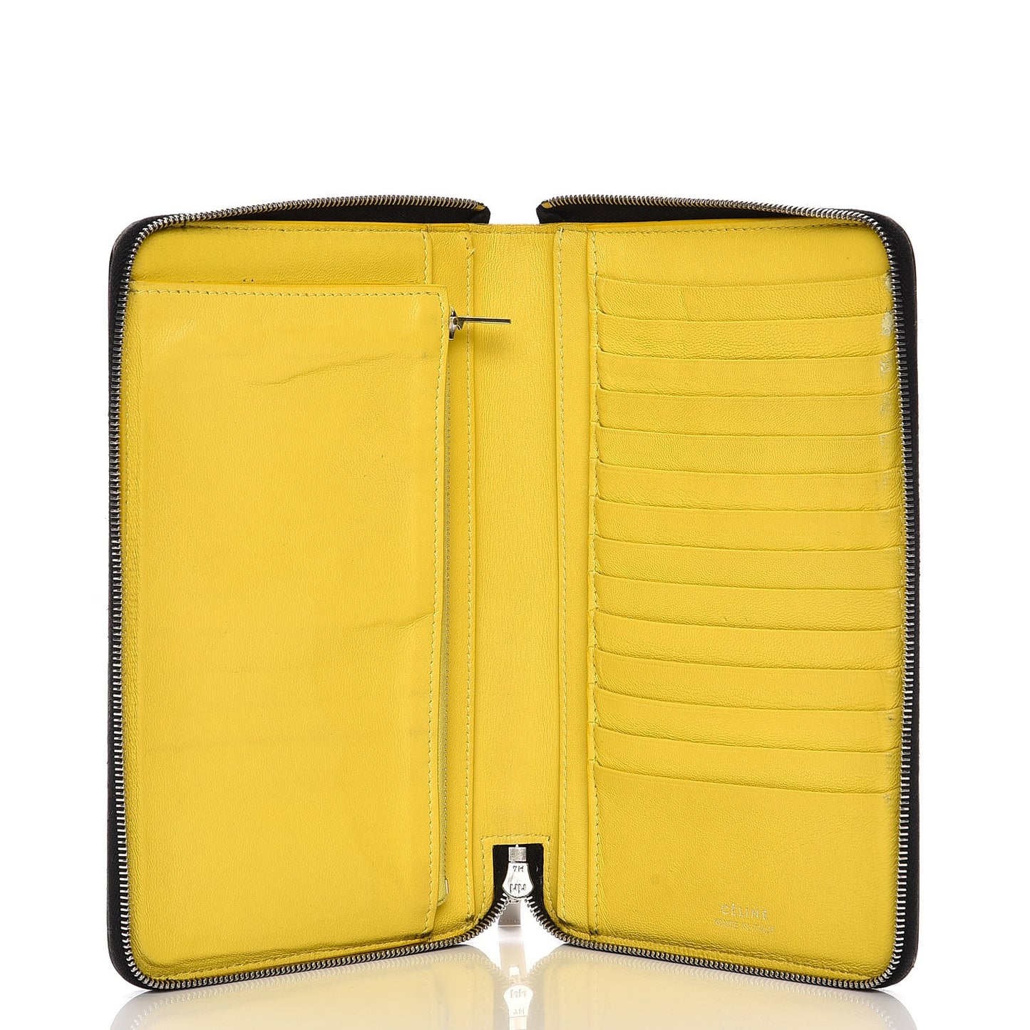 Drummed Calfskin Zip Around Organizer Wallet Black Citron