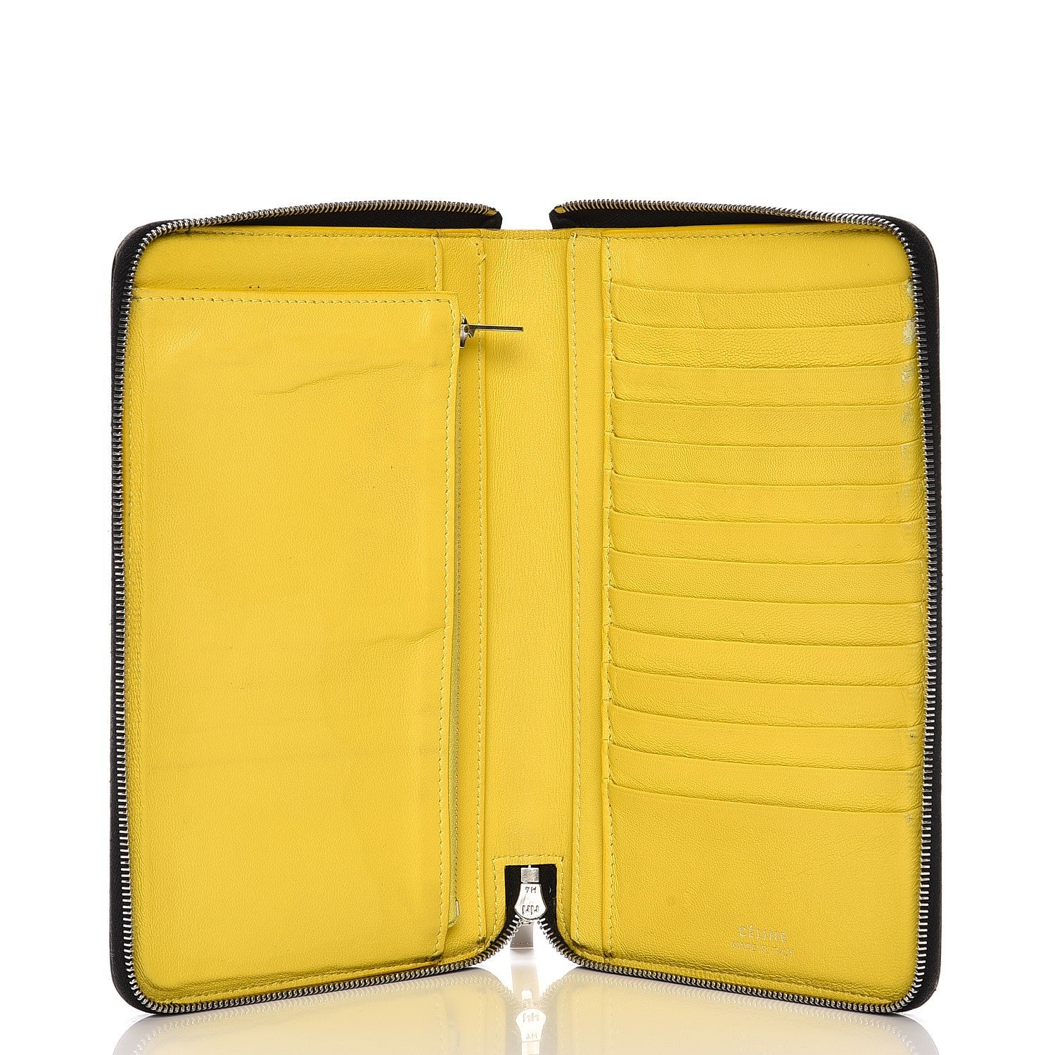 Celine Drummed Calfskin Zip Around Organizer Wallet Black Citron 5 of 12