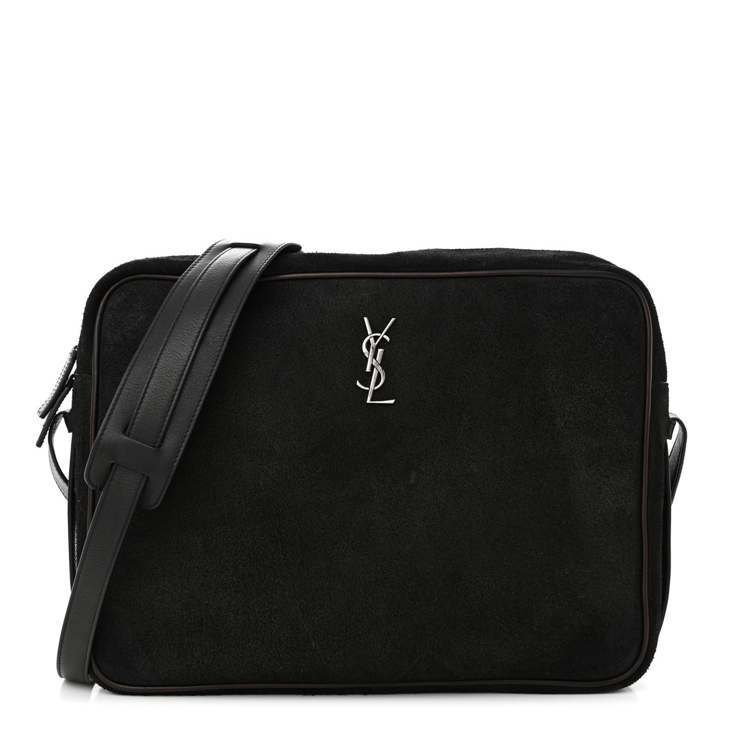 Suede Flat Messenger Bag Black