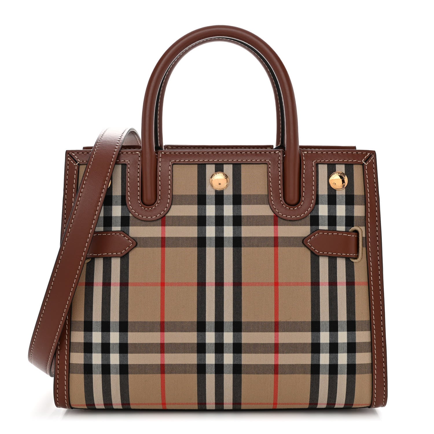 Burberry Calfskin Vintage Check Mini Two Handle Title Bag Archive Beige 1 of 9