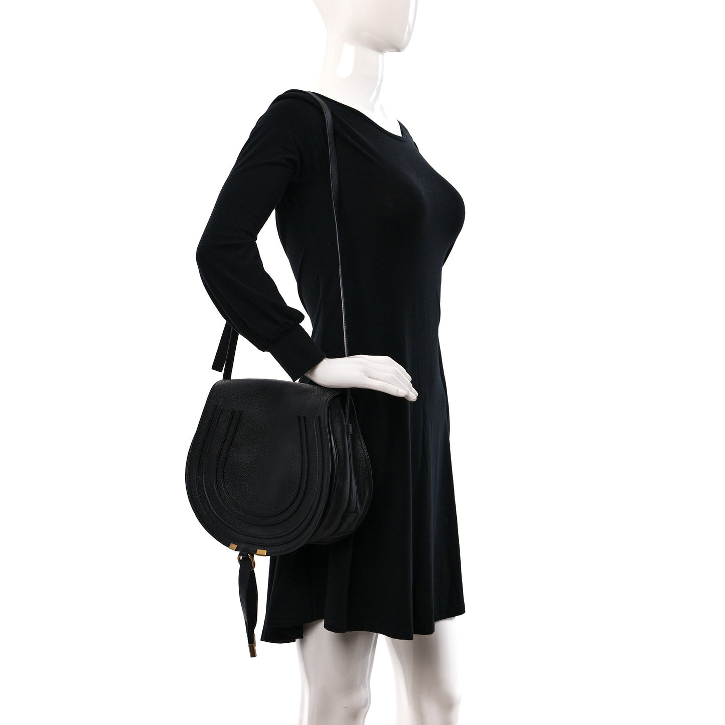 Calfskin Medium Marcie Round Crossbody Bag Black