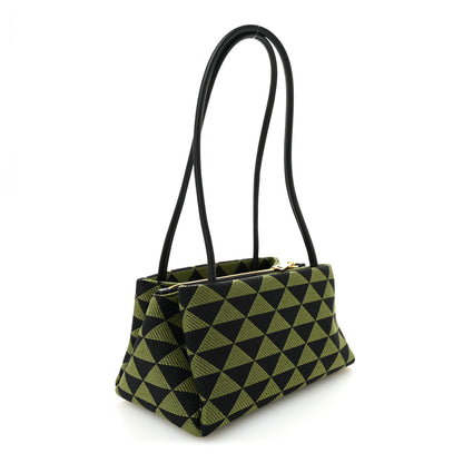 Prada Jacquard Triangolo Symbole Embroidered Small Shoulder Bag Black Edera 3 of 12