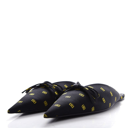 Balenciaga Crepe Satin BB Printed Pointy Toe Knife Flat Mules 39 Black Yellow Fluo 3 of 11