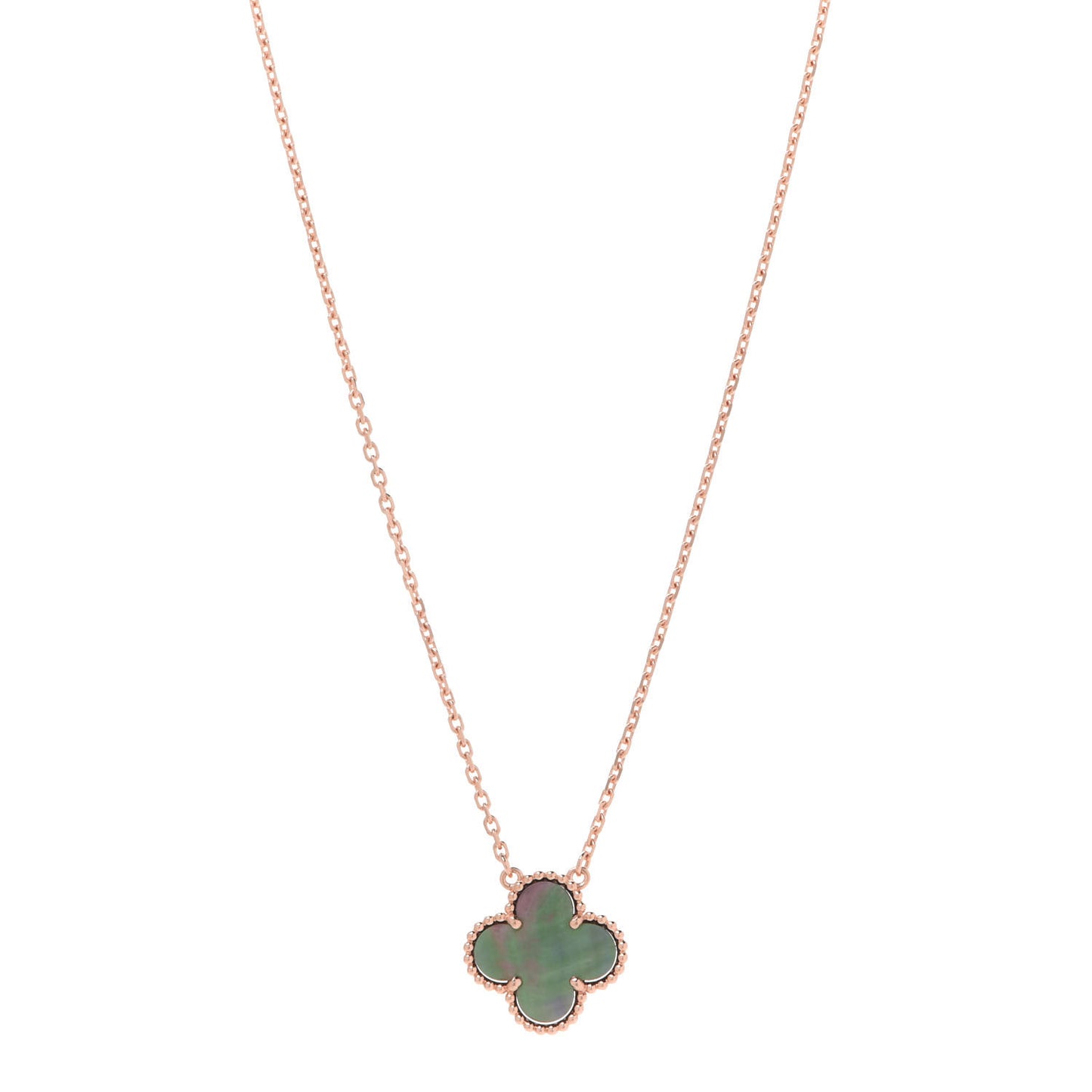 18K Rose Gold Gray Mother of Pearl Vintage Alhambra Pendant Necklace