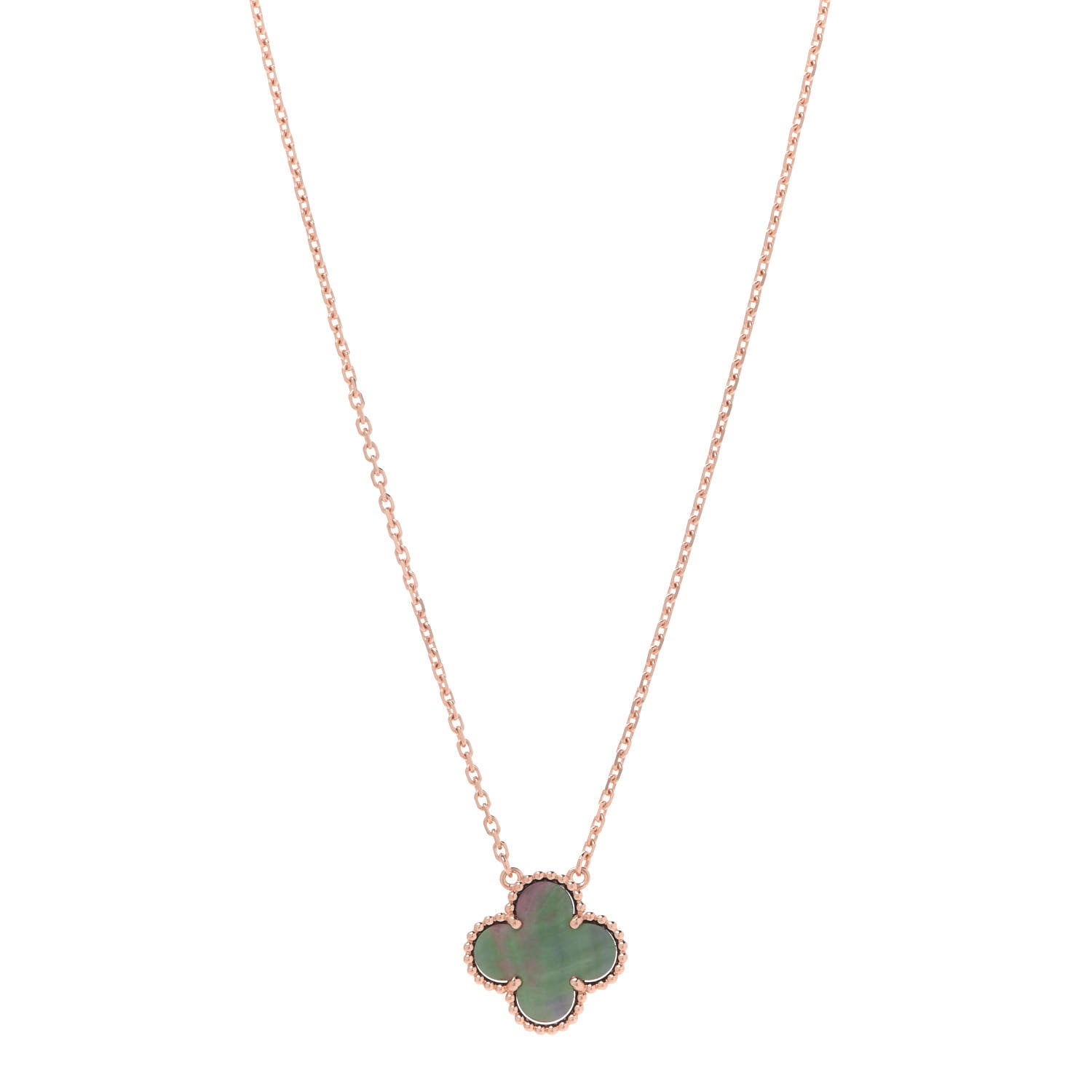 Van Cleef & Arpels 18K Rose Gold Gray Mother of Pearl Vintage Alhambra Pendant Necklace 1 of 8