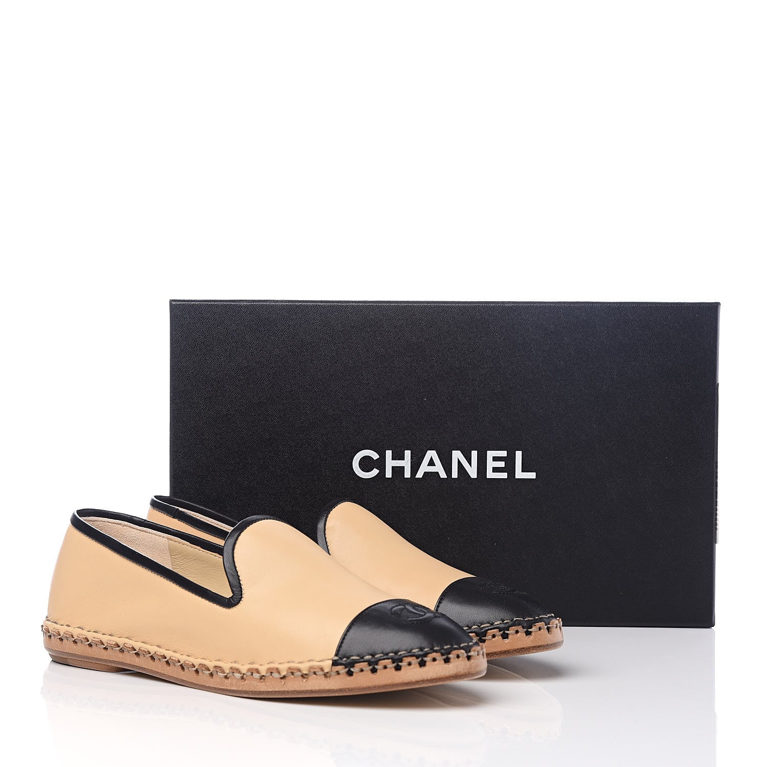 Chanel Lambskin Chain CC Mocassin Loafer Espadrilles 38 Beige Black 10 of 10