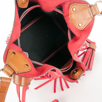 Burberry Suede Fringe Small Belgrove Bucket Bag Red 5 of 10