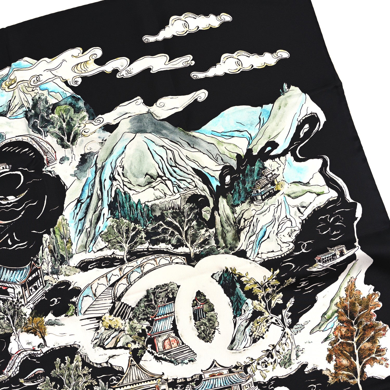 Chanel Silk CC Square Scarf Black Multicolor 3 of 5