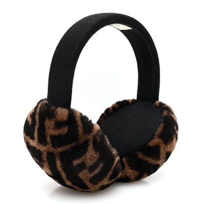 Fendi Shearling FF Logo Earmuffs Tobacco 3 of 5