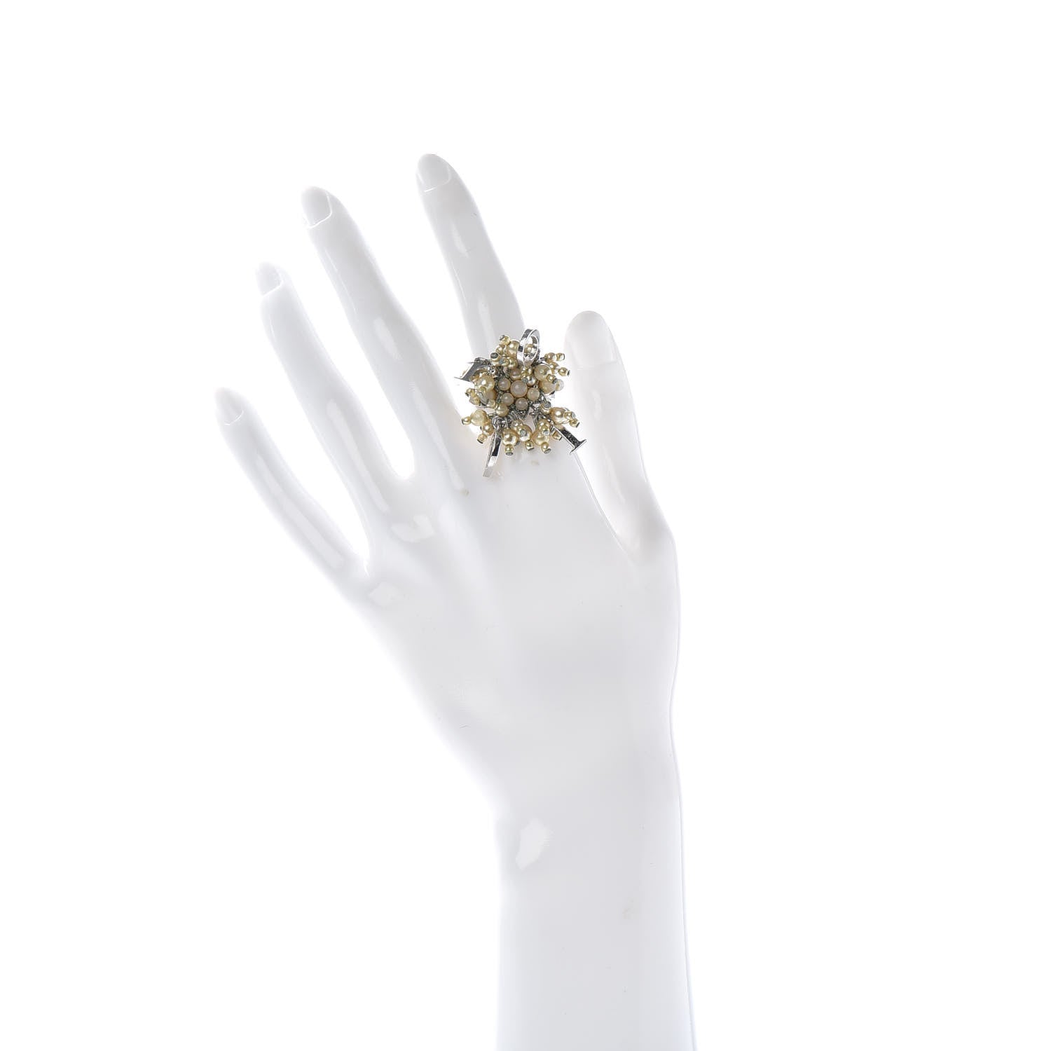 Christian Dior Pearl Star Logo Ring 7 Silver 2 of 5