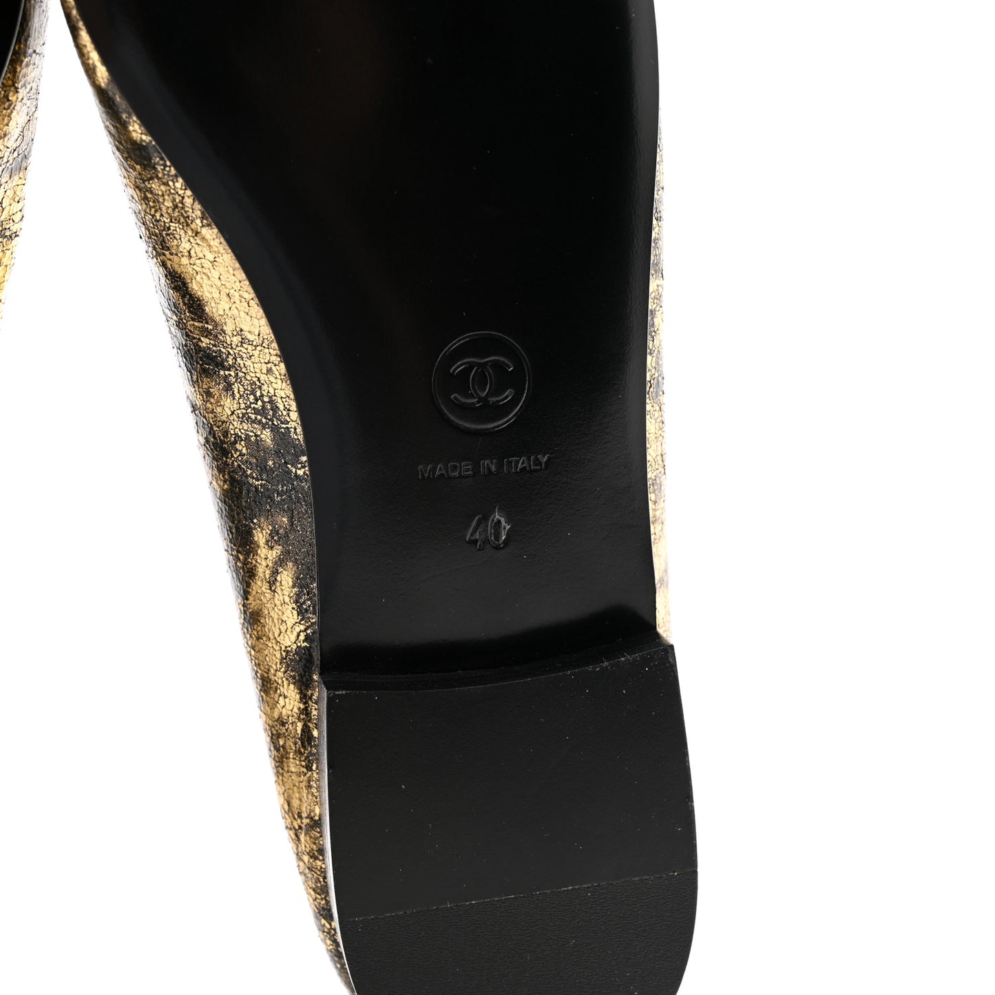 Laminated Suede Goatskin Cap Toe CC Ballerina Flats 40 Gold